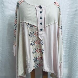 POL Boho Star Lightweight Shrug Top L VERY OVERSIZED PRETTY